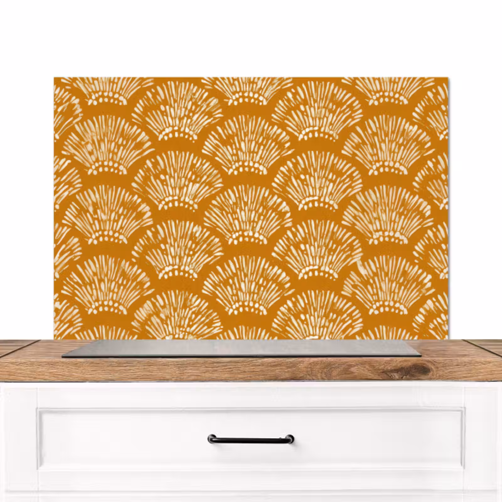 Spatscherm keuken - Waaierachtige motieven - Geel - Vintage — 1