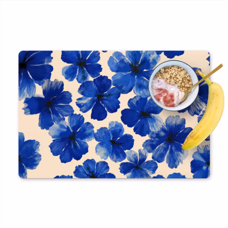 Placemat - 6 stuks - Bloemen - Blauw -Patroon - Wit — 1