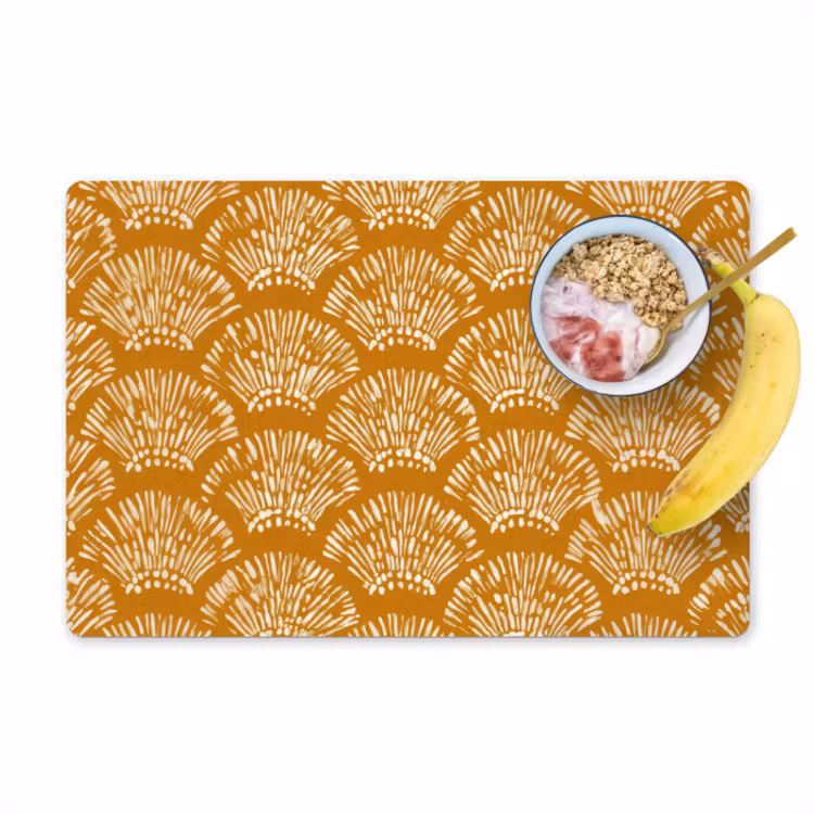 Placemat - 6 stuks - Waaierachtige motieven - Geel - Vintage — 1