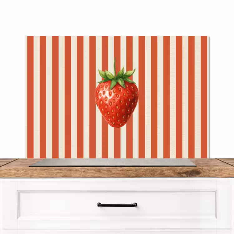 Spatscherm keuken - Aardbei - Strepen - Rood — 1