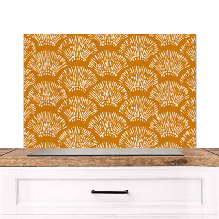 Spatscherm keuken - Waaierachtige motieven - Geel - Vintage — 1