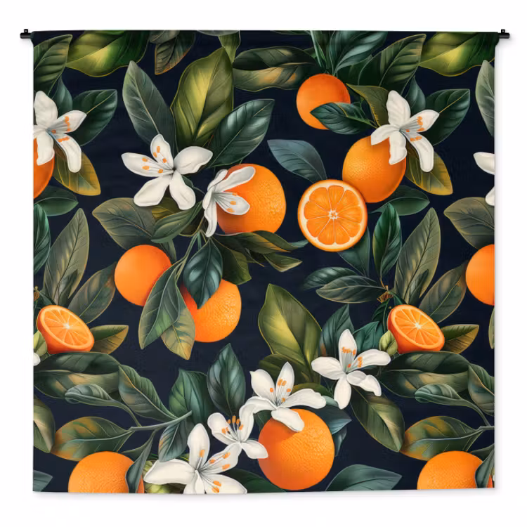 Wandkleed - Sinaasappels - Bloesems - Bladeren - Tropisch — 1