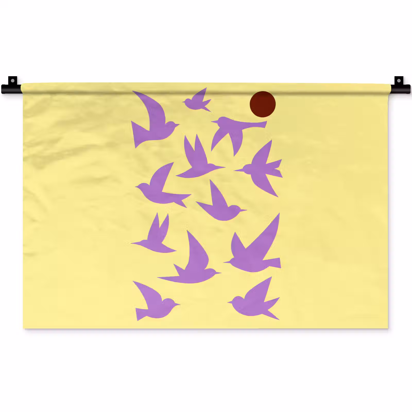 Wandkleed - Vogels - Cirkel - Geel - Beweging — 1