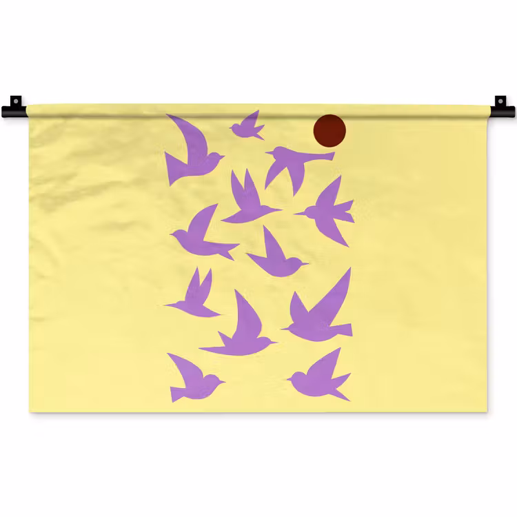 Wandkleed - Vogels - Cirkel - Geel - Beweging — 1
