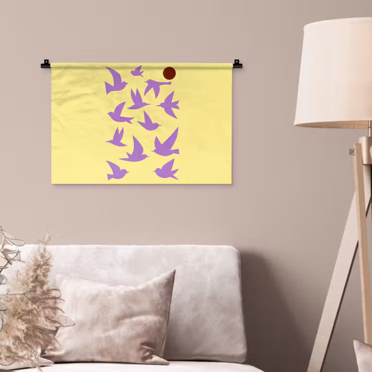 Wandkleed - Vogels - Cirkel - Geel - Beweging — 2