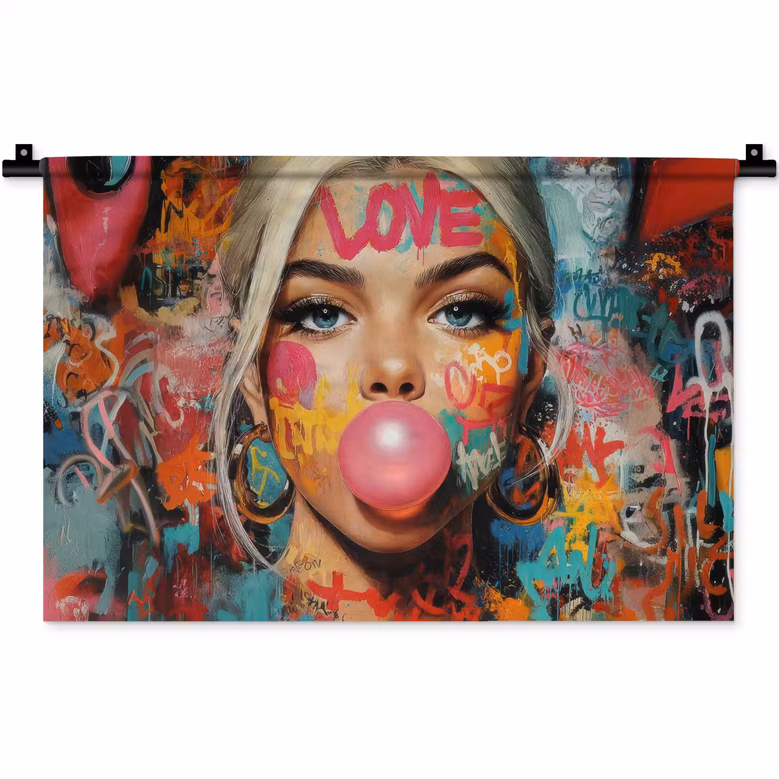 Wandkleed - Vrouw - Kauwgom - Graffiti - Love — 1