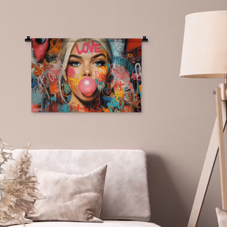Wandkleed - Vrouw - Kauwgom - Graffiti - Love — 2
