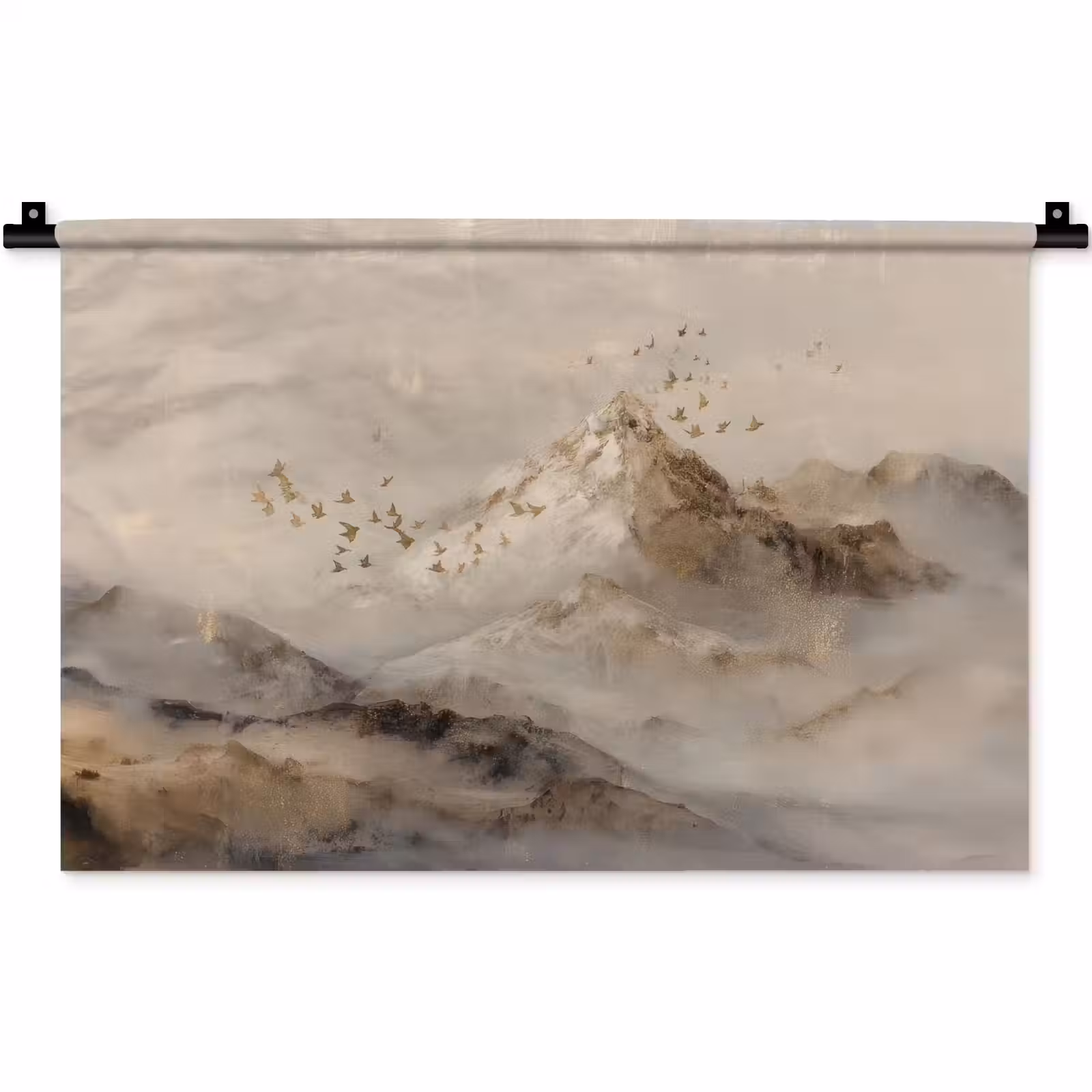 Wandkleed - Berglandschap - Mist - Penseelstreken — 1