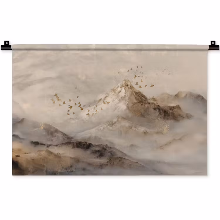 Wandkleed - Berglandschap - Mist - Penseelstreken — 1