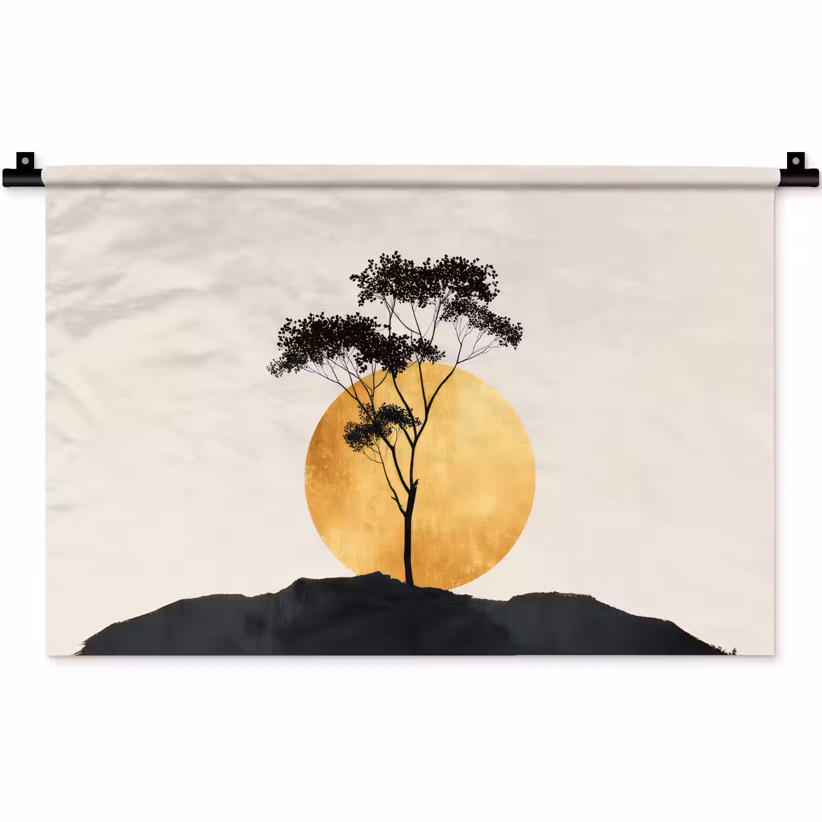 Wandkleed - Zwarte boom - Gouden cirkel - Heuvel — 1