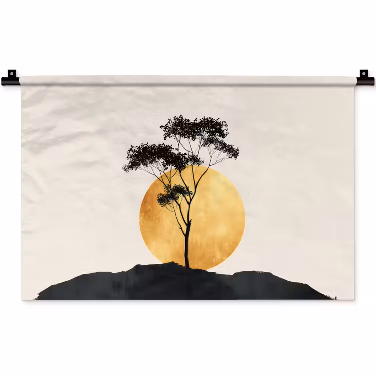 Wandkleed - Zwarte boom - Gouden cirkel - Heuvel — 1