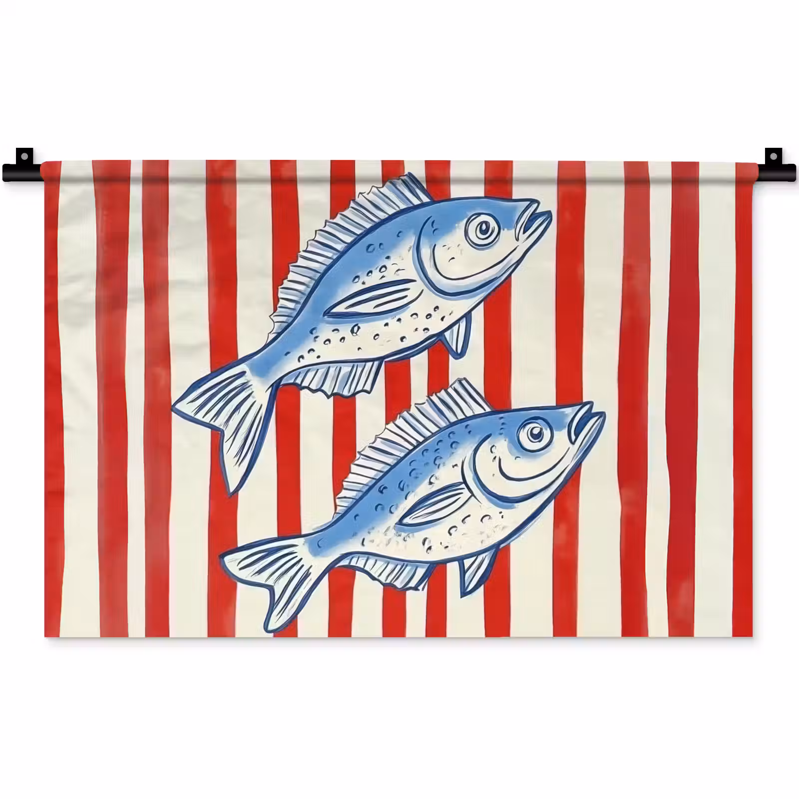 Wandkleed - Vissen - Verticale strepen - Blauw - Rood — 1