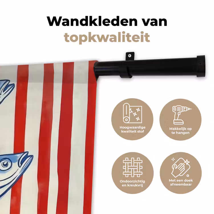 Wandkleed - Vissen - Verticale strepen - Blauw - Rood — 3