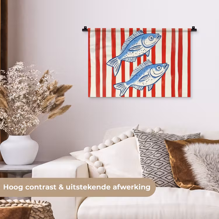 Wandkleed - Vissen - Verticale strepen - Blauw - Rood — 4