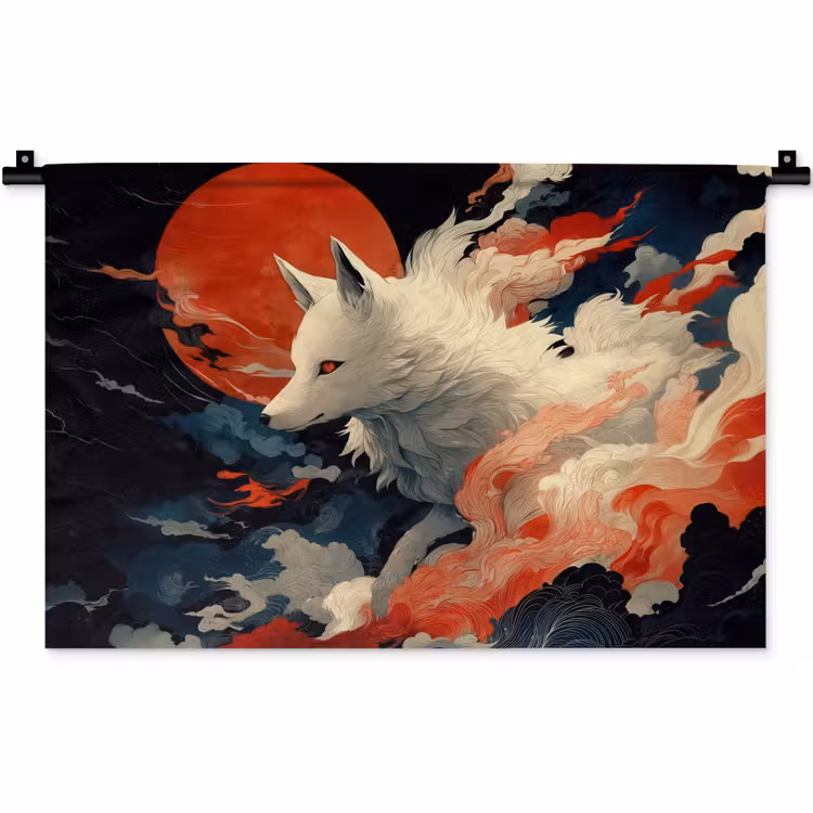 Wandkleed - Witte vos - wolken - maan — 1