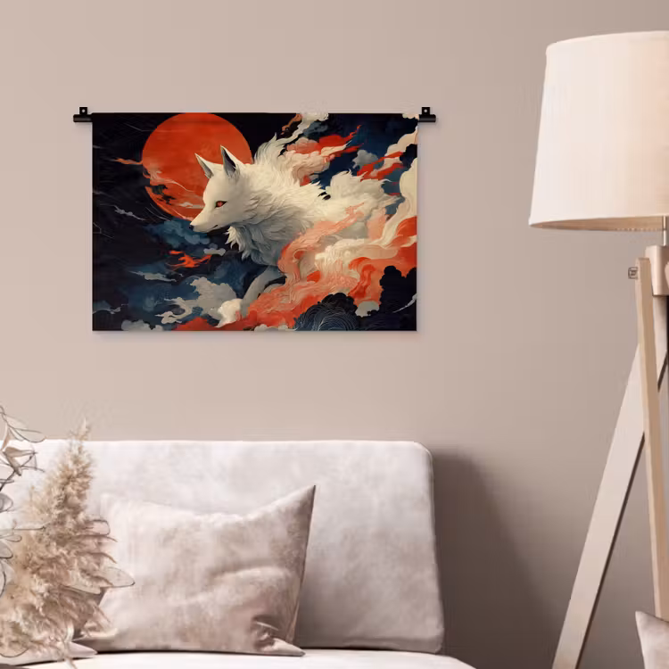 Wandkleed - Witte vos - wolken - maan — 2