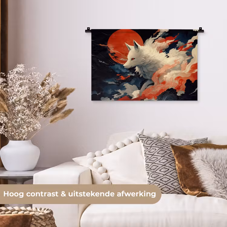 Wandkleed - Witte vos - wolken - maan — 4