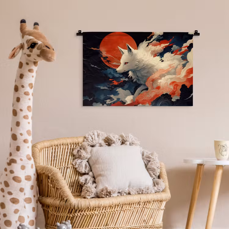 Wandkleed - Witte vos - wolken - maan — 5