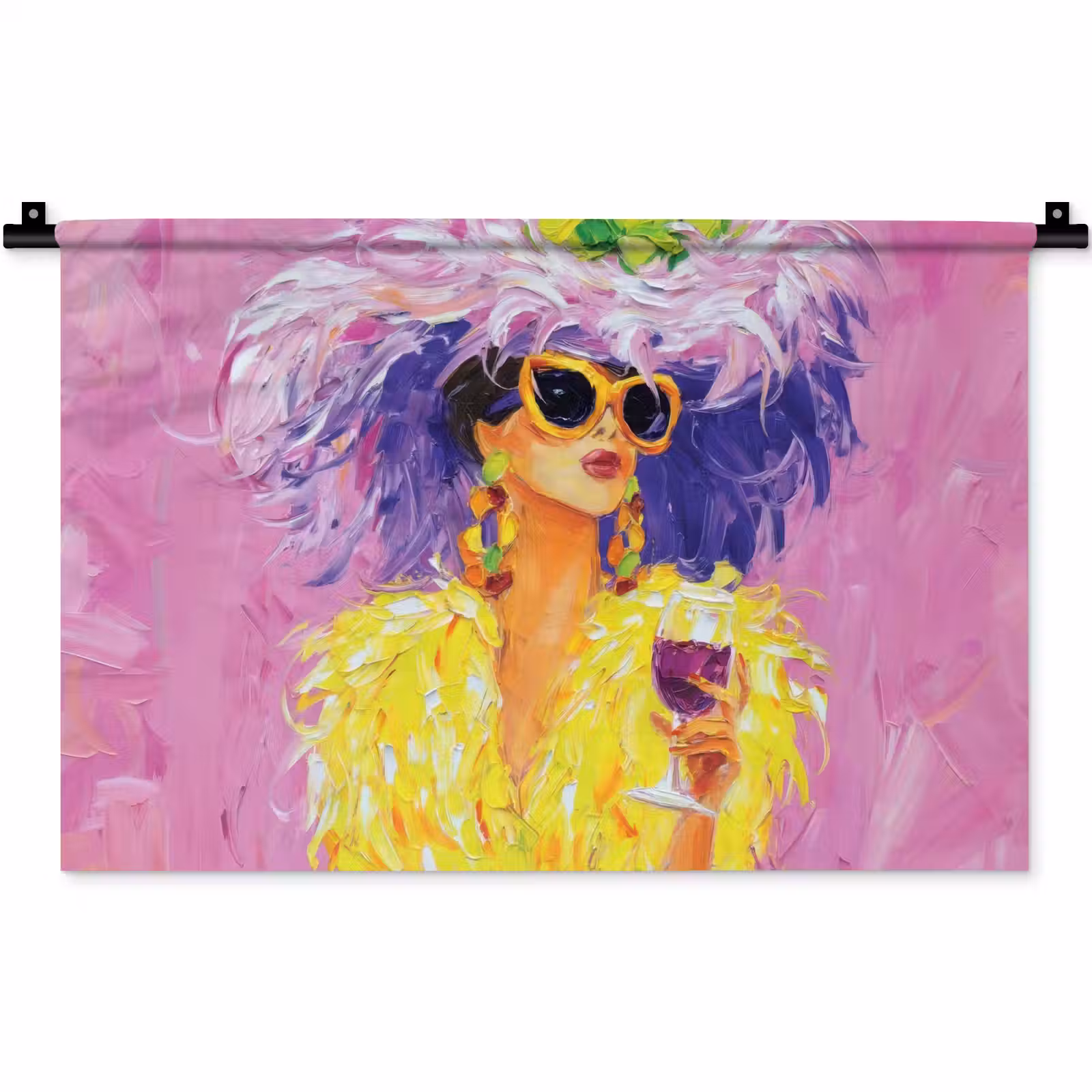 Wandkleed - Zonnebril - Vrouw - Jas - Veren — 1
