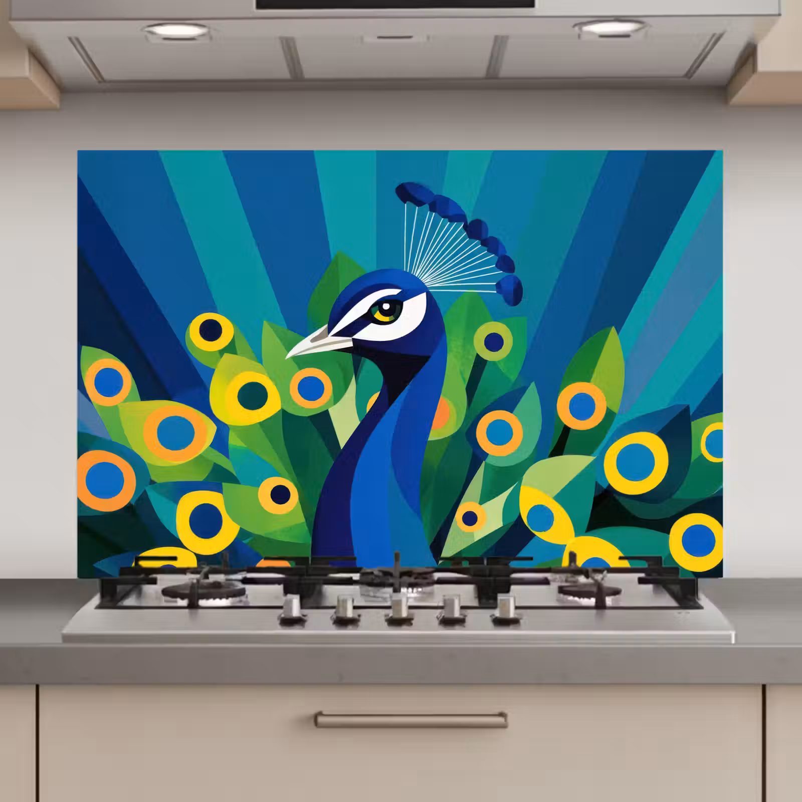Spatscherm keuken - Pauw - Cirkels - Blauw — 1