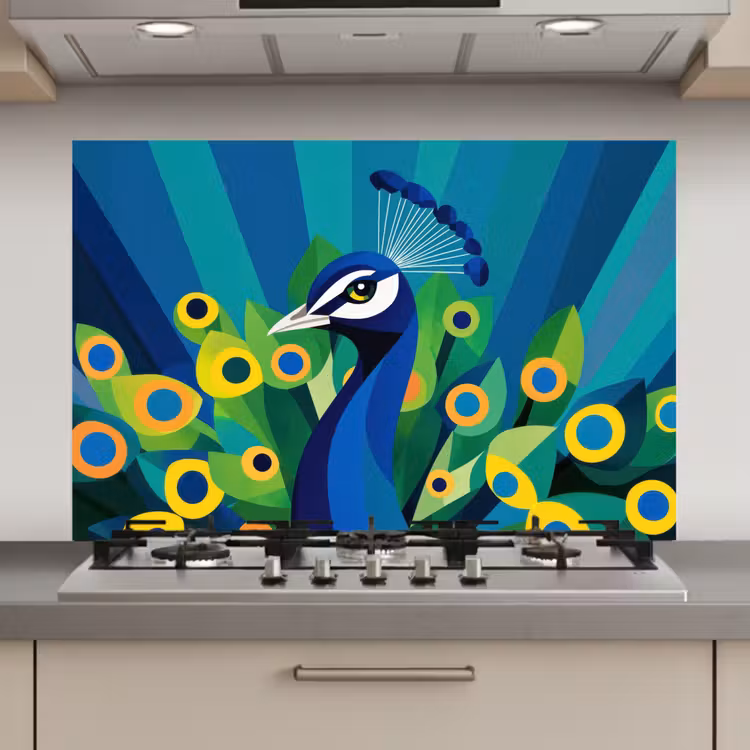 Spatscherm keuken - Pauw - Cirkels - Blauw — 1