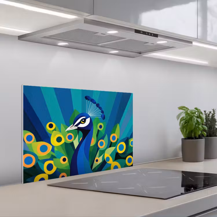 Spatscherm keuken - Pauw - Cirkels - Blauw — 5