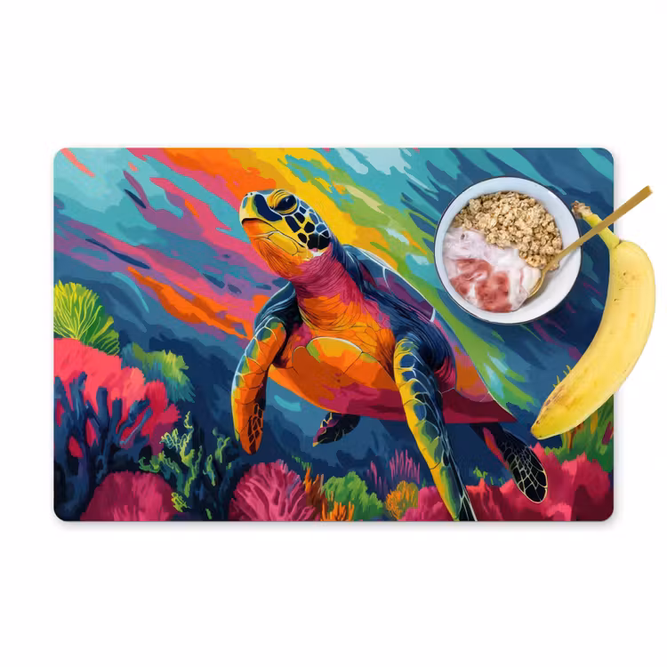 Placemat - 6 stuks - Koraal - Schildpad - Abstract - Water — 1