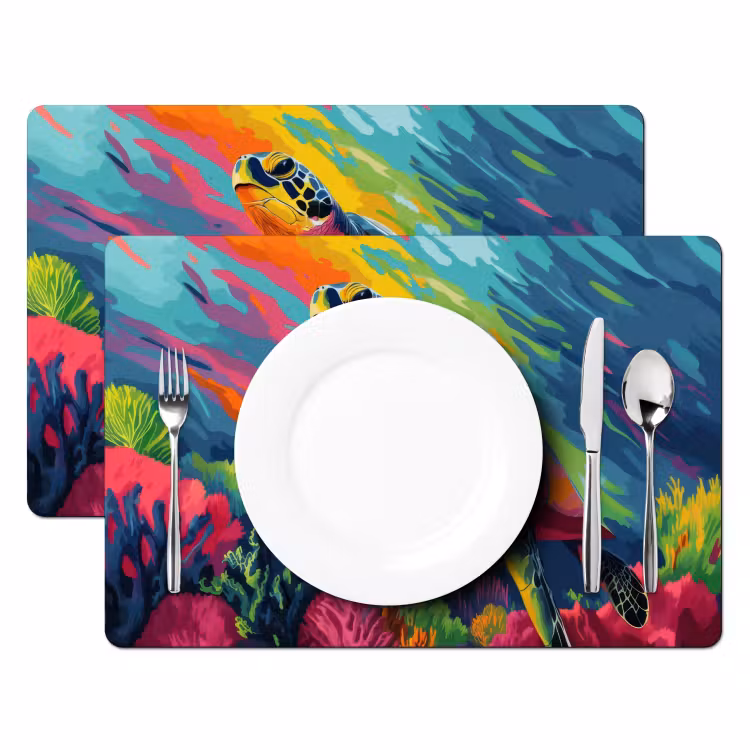 Placemat - 6 stuks - Koraal - Schildpad - Abstract - Water — 2