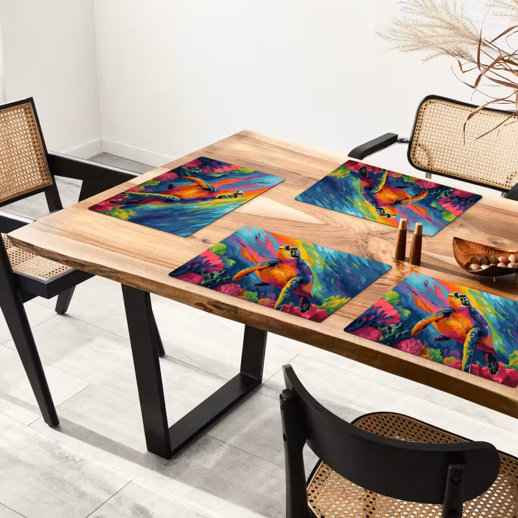 Placemat - 6 stuks - Koraal - Schildpad - Abstract - Water — 5