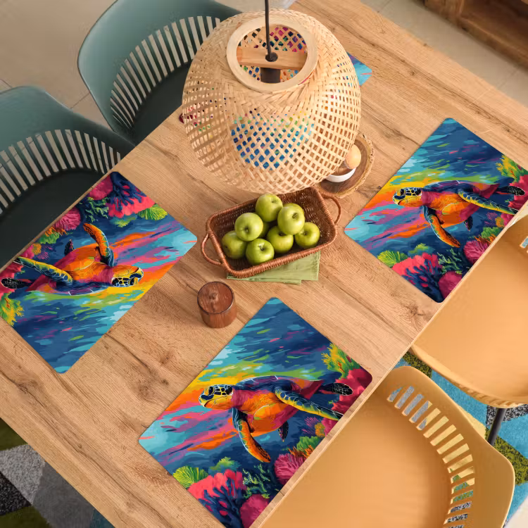 Placemat - 6 stuks - Koraal - Schildpad - Abstract - Water — 6