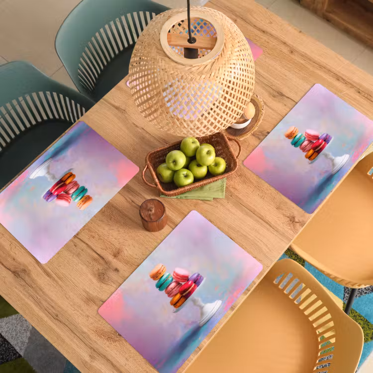 Placemat - 6 stuks - Macarons - Schaal - Pastel - Kleurrijk — 6