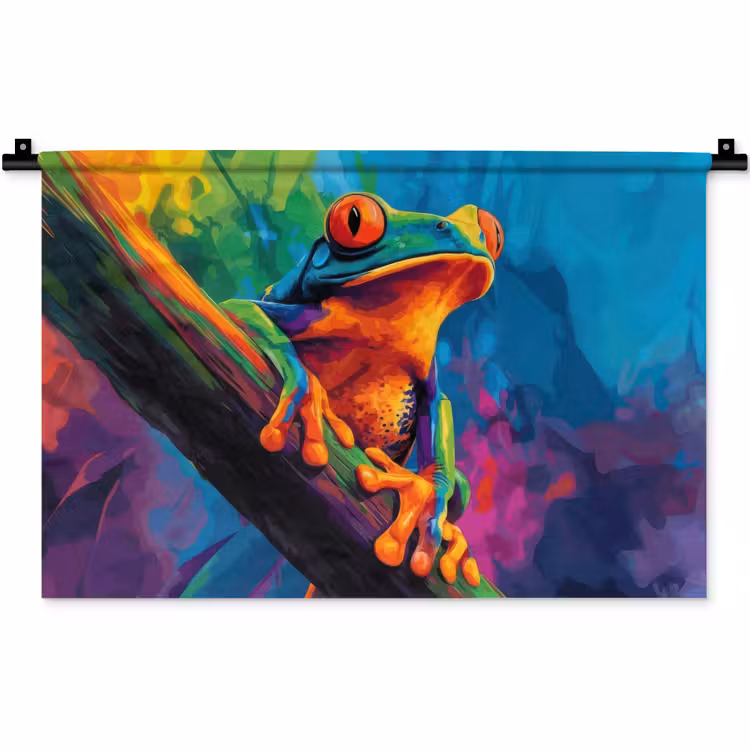 Wandkleed - Kikker - Felgekleurd - Tak - Regenboog — 1