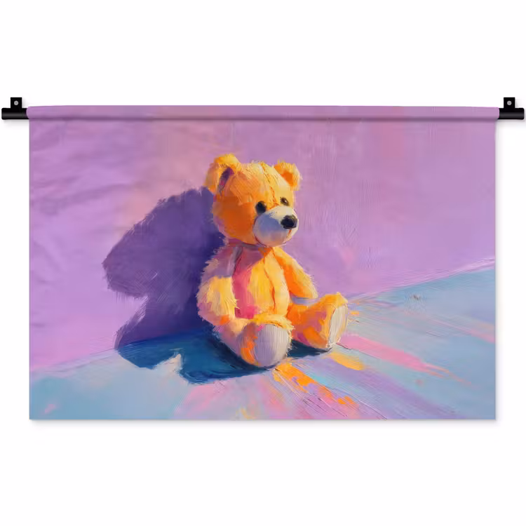 Wandkleed - Teddybeer - Schaduw - Penseelstreken - Paars — 1