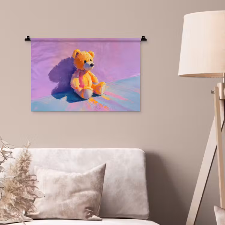 Wandkleed - Teddybeer - Schaduw - Penseelstreken - Paars — 2