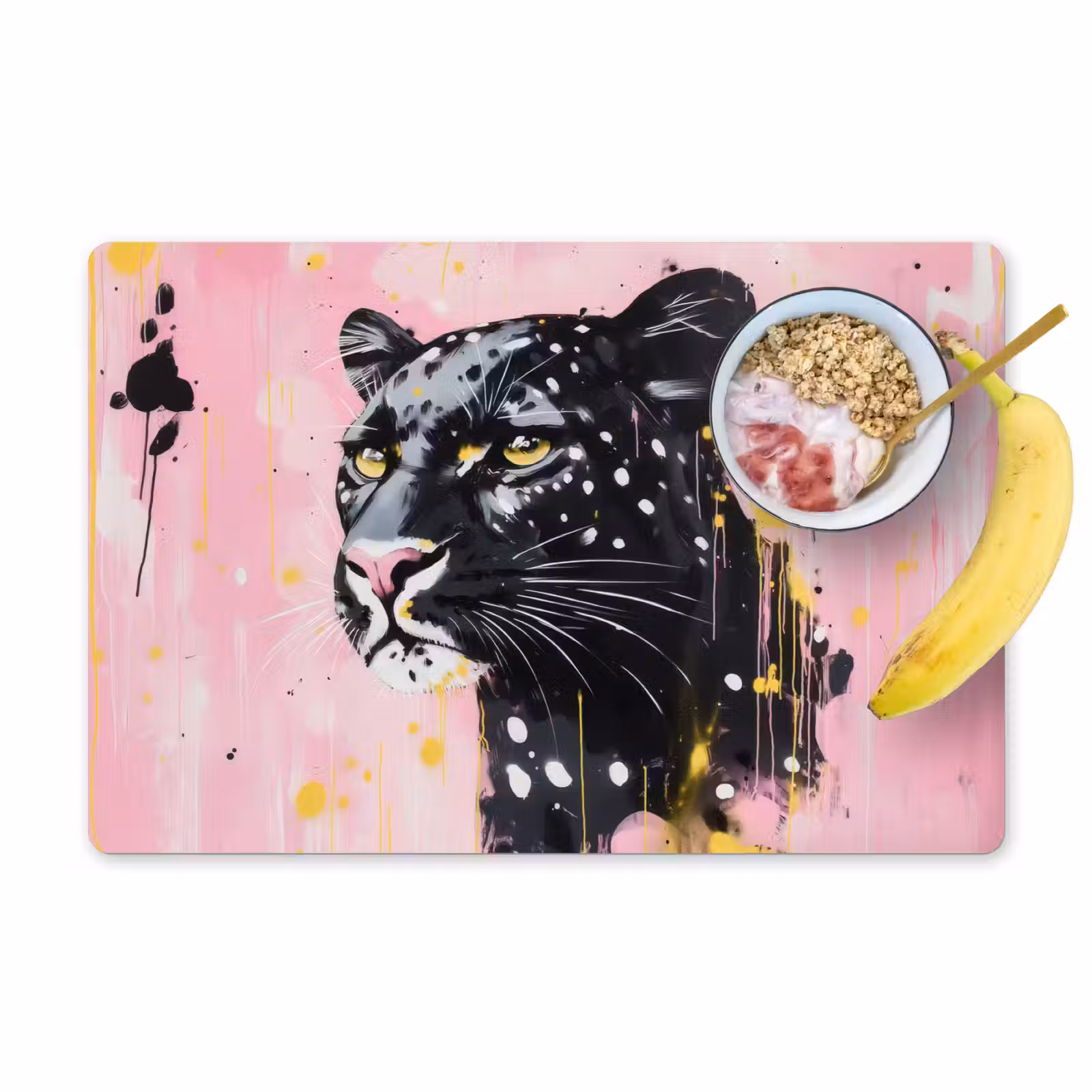 Placemat - 6 stuks - Zwart - Panter - Roze - Abstract — 1