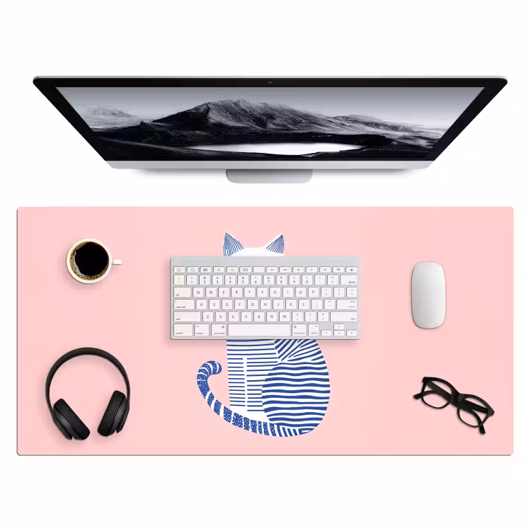 Bureau onderlegger - Kat - Illustratie - Minimalistisch - Roze — 3
