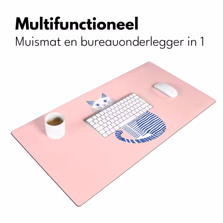 Bureau onderlegger - Kat - Illustratie - Minimalistisch - Roze — 6