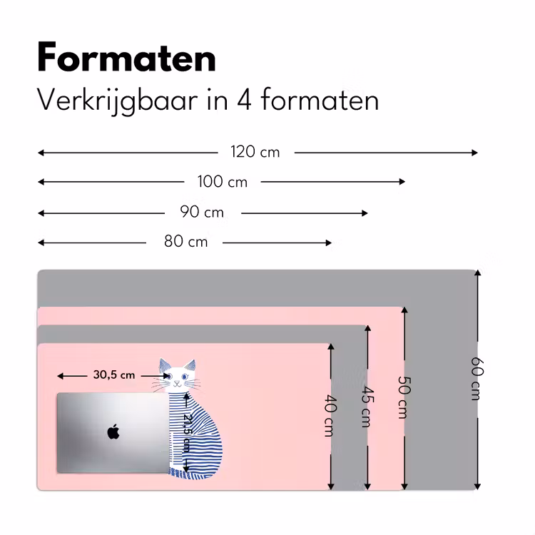 Bureau onderlegger - Kat - Illustratie - Minimalistisch - Roze — 7