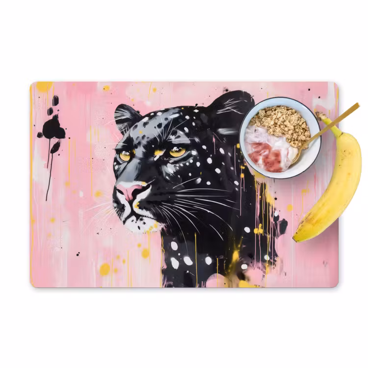 Placemat - 6 stuks - Zwart - Panter - Roze - Abstract — 1