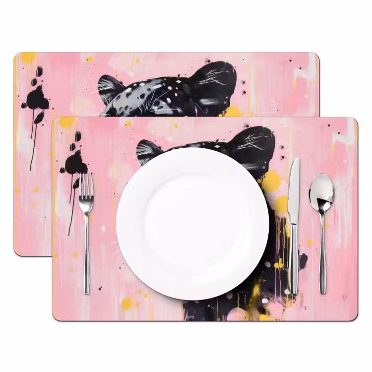 Placemat - 6 stuks - Zwart - Panter - Roze - Abstract — 2