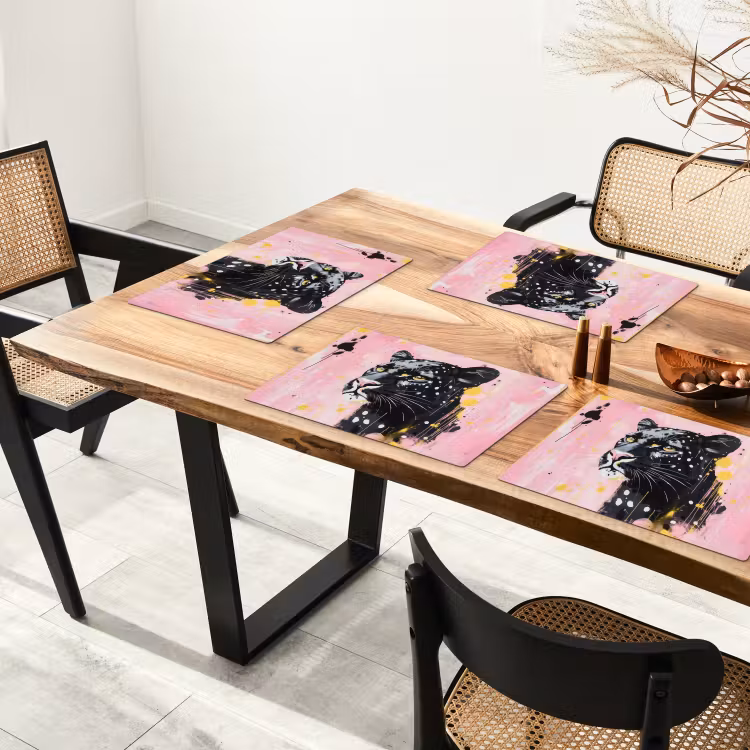 Placemat - 6 stuks - Zwart - Panter - Roze - Abstract — 5