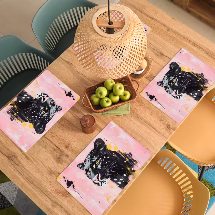Placemat - 6 stuks - Zwart - Panter - Roze - Abstract — 6