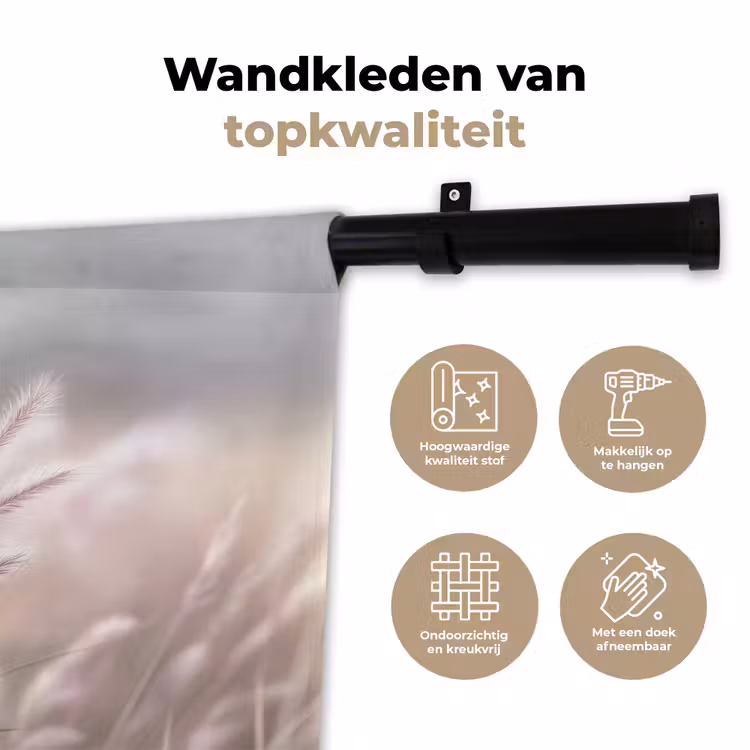 Wandkleed - Graspluimen - Wind - Beige - Mistig — 3