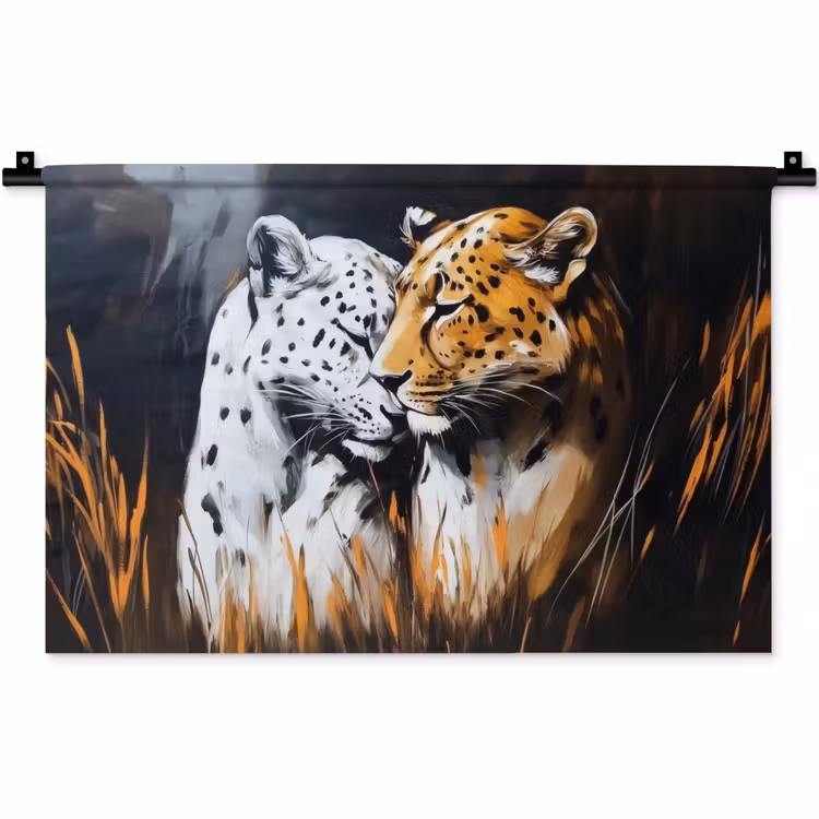 Wandkleed - Luipaard - Oranje - Wit - Gras — 1