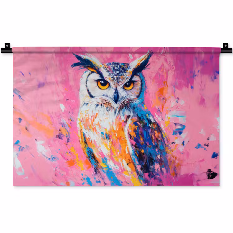 Wandkleed - Uil - Roze - Blauw - Verf - Abstract — 1