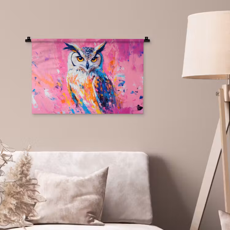 Wandkleed - Uil - Roze - Blauw - Verf - Abstract — 2