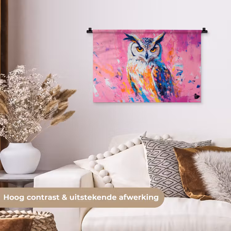 Wandkleed - Uil - Roze - Blauw - Verf - Abstract — 4