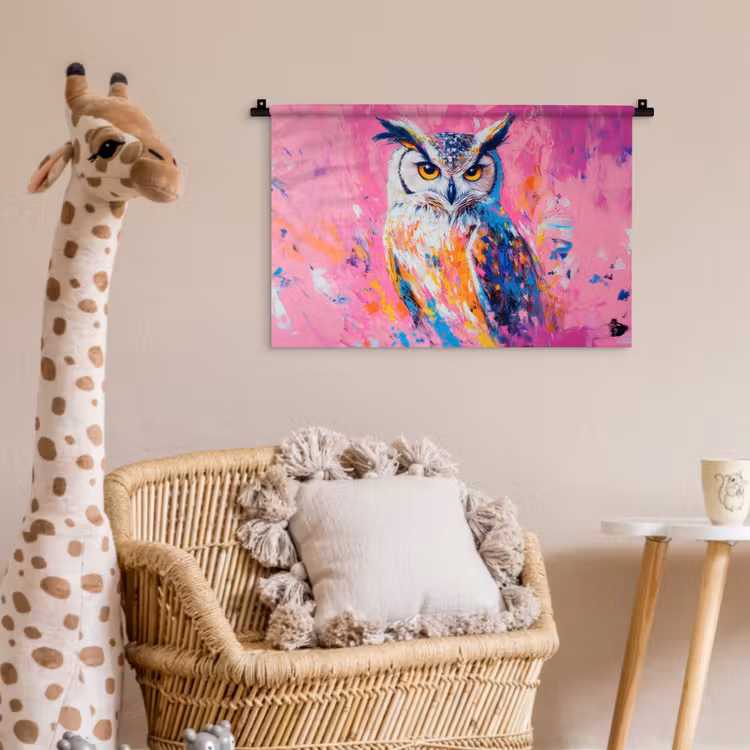 Wandkleed - Uil - Roze - Blauw - Verf - Abstract — 5