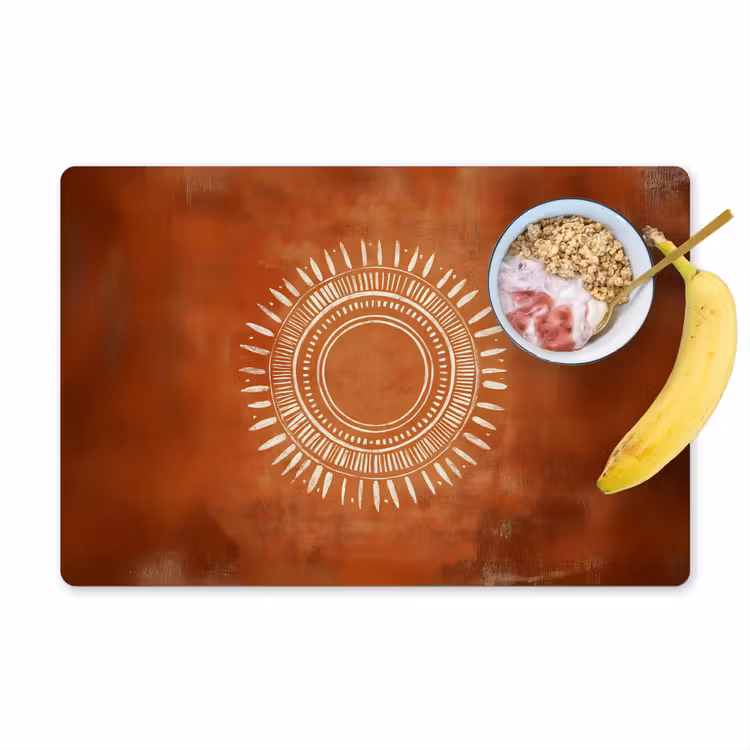 Placemat - 6 stuks - Abstract - Lijnen - Zonnestralen - Roodbruin — 1