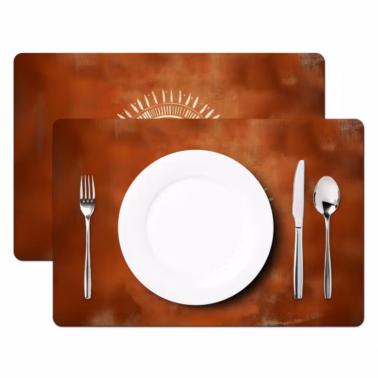 Placemat - 6 stuks - Abstract - Lijnen - Zonnestralen - Roodbruin — 2
